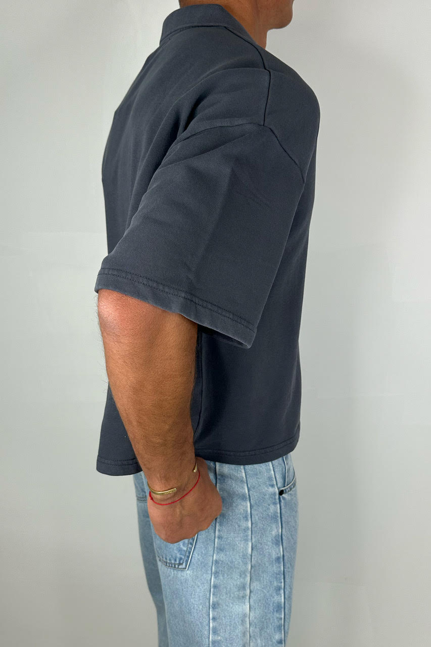 Jersey Crop Polo Charcoal
